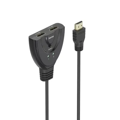 Hama Conmutador HDMI 4K con 2 Entradas Hembra y 1 Salida Macho, Luz LED, 1.7cm, Negro