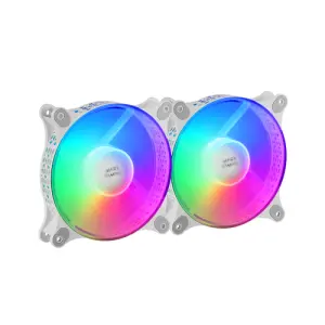 KIT 2xVENTILADOR INTERNO FRGB MARS GAMING MF-DUO WHITE 12x12cm ULTRASILENCIOSOS 15db ILUMINACION FRGB RAINBOW 360º DOBLE CONEXION