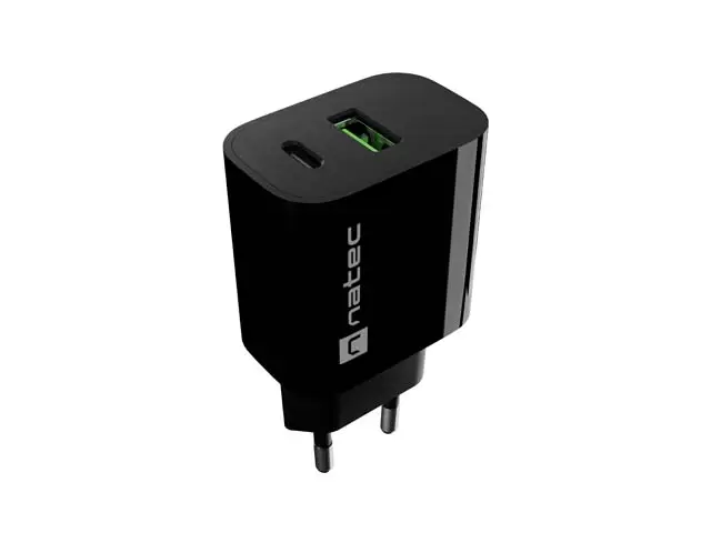 Natec Ribera Cargador 20W 1xUSB-A QC3.0 + 1xUSB-C PD3.0 Negro