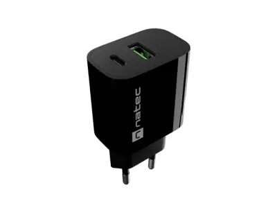 Natec Ribera Cargador 20W 1xUSB-A QC3.0 + 1xUSB-C PD3.0 Negro
