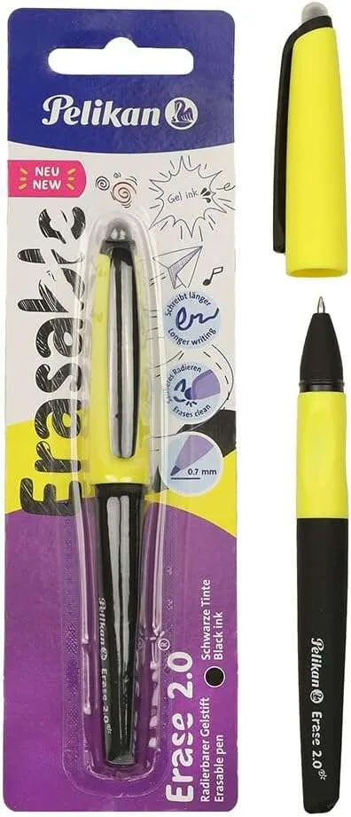 Pelikan Roller Erase 2.0 Boligrafo - Empuñadura Ergonomica Antifatiga - Duracion Larga De La Tinta - Cuerpo Del Mismo Color De Escritura - Color Negro