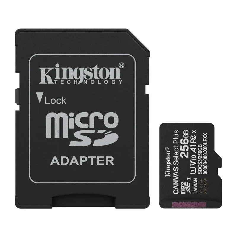 Kingston Memoria SD Micro 256GB Clase 10 con Adaptador Canvas Select Plus 100MB/s