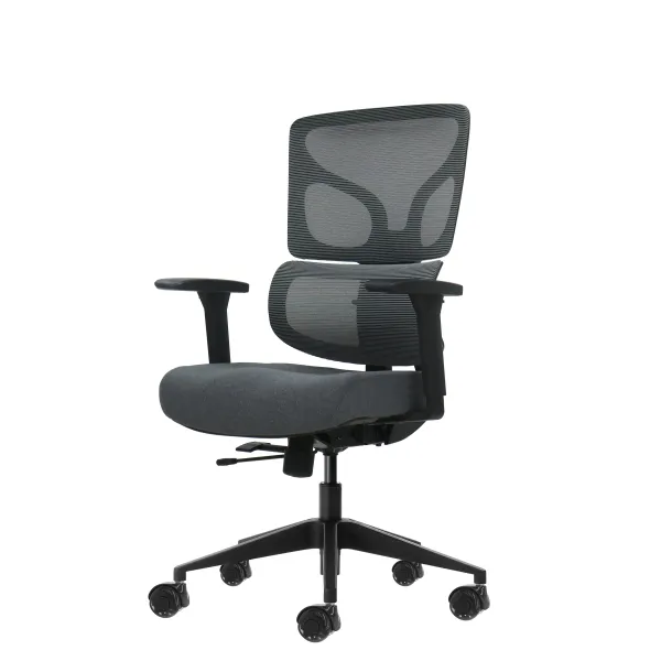 Oqonos Cherg 013 Silla De Oficina Ergonomica Con Respaldo Y Asiento De Malla Elastica, Reposabrazos 4D, Asiento Deslizable Ergonomico Moldeado Y Ruedas De Silicona - Gris Con Estructura Negra