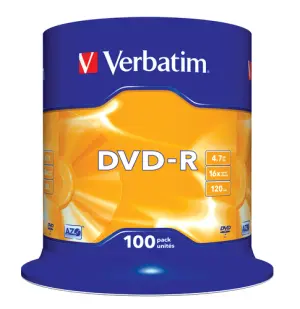 VERBATIM DVD-R, 4.7GB, 16X, 100 PACK SPINDLE, SUPERFICIE MATT SILVER