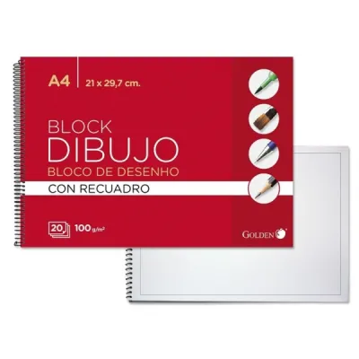 Golden Cuaderno Espiral A4 20 Hojas 100gr con Recuadro Interior