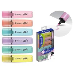 Bismark Pack de 6 Marcadores Fluorescentes Glitter Pastel con Tinta de Secado Rápido