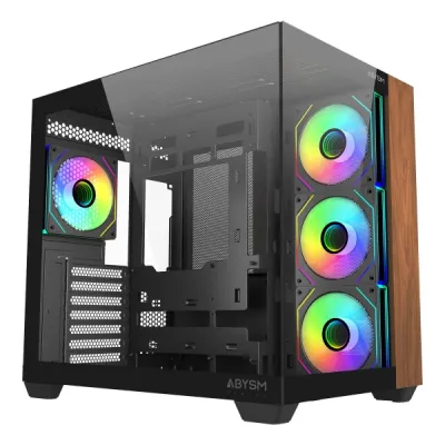 Abysm Danube Sava Nature 285B Black ARGB ATX Tower Case - Tempered Glass - 4 ARGB Fans - USB-A, USB-C