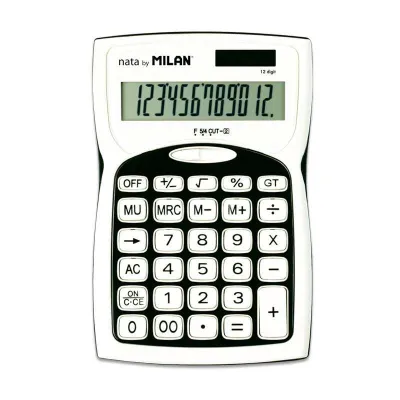Milan Calculadora de 12 Dígitos con 3 Teclas de Memoria y Raíz Cuadrada - Blanco y Negro