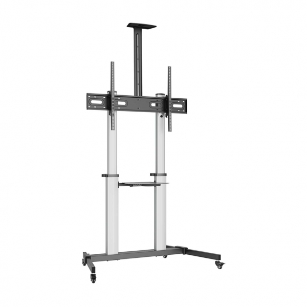Aisens Pro Soporte De Suelo Con Ruedas Para Tv 60”-100” - Aluminio Alta Resistencia - Vesa Maximo 1000X600Mm - Carga Maxima 100Kg - Inclinacion -10º/+5º - Altura Ajustable - Color Negro/Plata