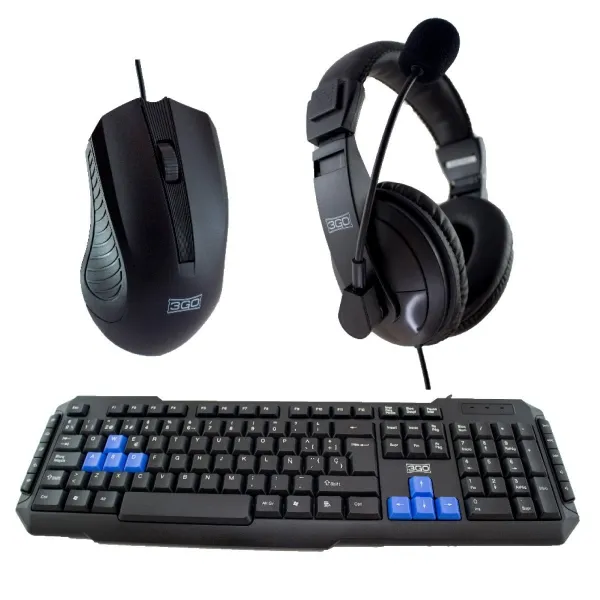 3Go Drile H2 Pack Usb Teclado Multimedia + Raton 1000Dpi 5 Botones + Auriculares Con Microfono - Uso Ambidiestro - Color Negro