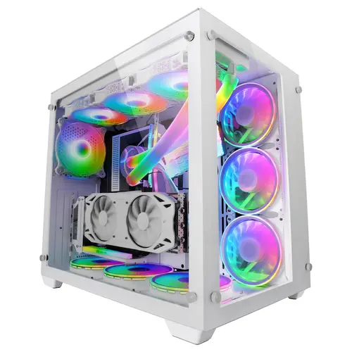 Caja E-Atx Torre Gaming Mars Gaming Mcv3 White Xxl Premium Custom Doble Ventana De Cristal Templado Sin Fuente De Alimentacion