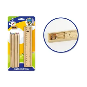 Bismark Pack Escolar con Estuche de Madera, 12 Lápices de Colores y Sacapuntas