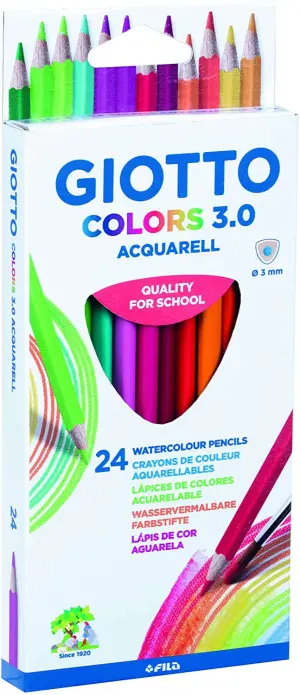 Giotto Colors Acquarell 3.0 - Pack de 24 Lápices Triangulares Acuarelables 3 mm