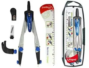 Maped Compás Technic Compact Con Adaptador, Estuche de Minas y Regla - 4 Piezas