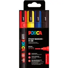 POSCA MARCADOR PC-5M/4C NO PERMANENTE 1.8MM-2.5MM COLORES SURTIDOS BASIC -ESTUCHE 4U-