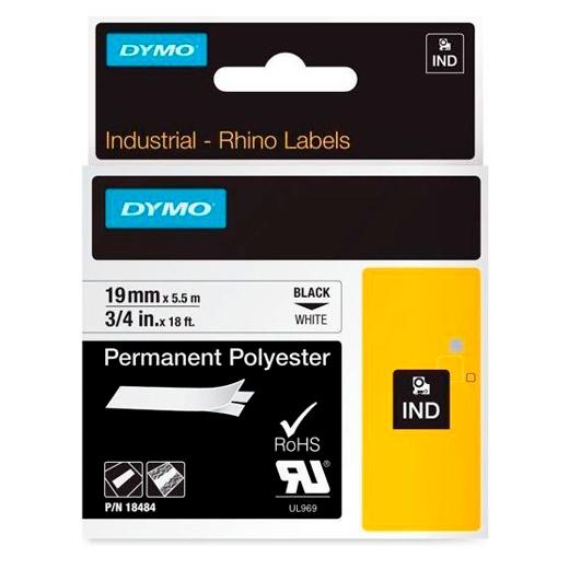 Dymo Rhino Cinta De Etiquetas Industrial Adhesiva Id1-19, Negro Sobre Blanco De 19Mmx5´5 M, Polyester ((S0718220)
