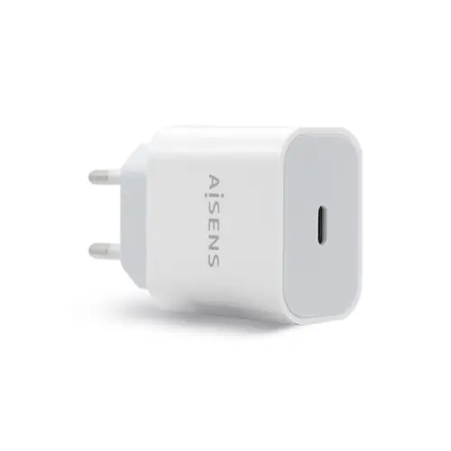 Aisens Cargador USB-C PD 3.0 20W Alta Eficiencia 5V/3A 9V/2.2A 12V/1.66A Blanco