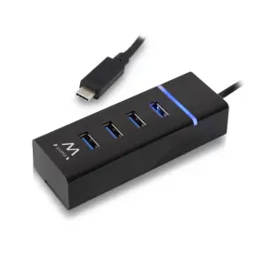 Ewent Hub USB-C 4 en 1 con 4x USB-A Hembra y Cable de 30cm - Color Negro