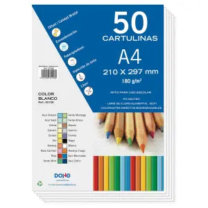 Dohe Pack de 50 Cartulinas A4 180 g/m2 PH Neutro Color Blanco Libres de Cloro