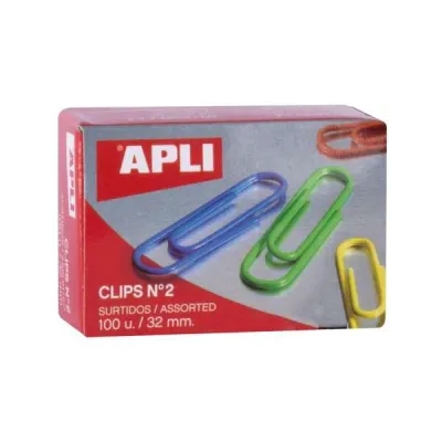 Apli Pack de 100 Clips Nº2 32 mm en Colores Surtidos
