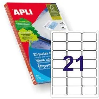 Apli Etiquetas Adhesivas 63,5X38,1Mm Inkjet/Láser C/Romos 21 X 100H Blanco