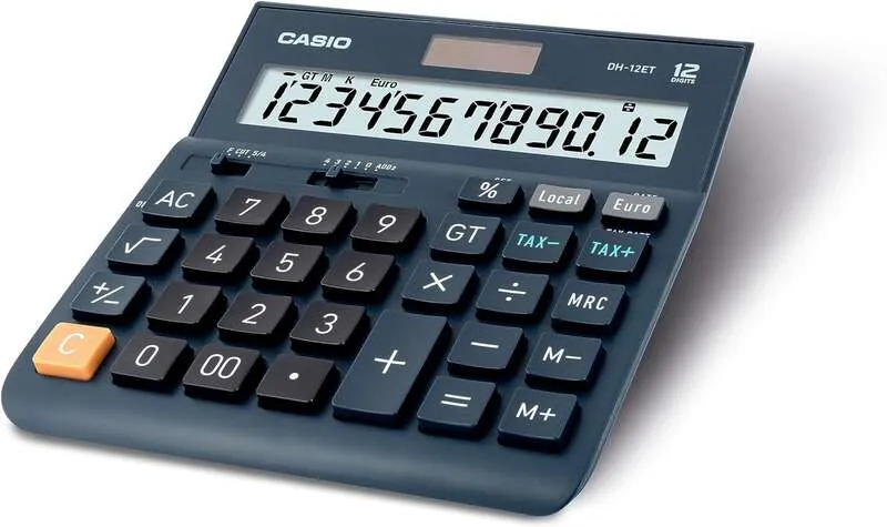 Casio Dh-12Et Calculadora De Sobremesa - Pantalla Extragrande De 12 Digitos - Alimentacion Solar Y Pilas - Color Azul Oscuro