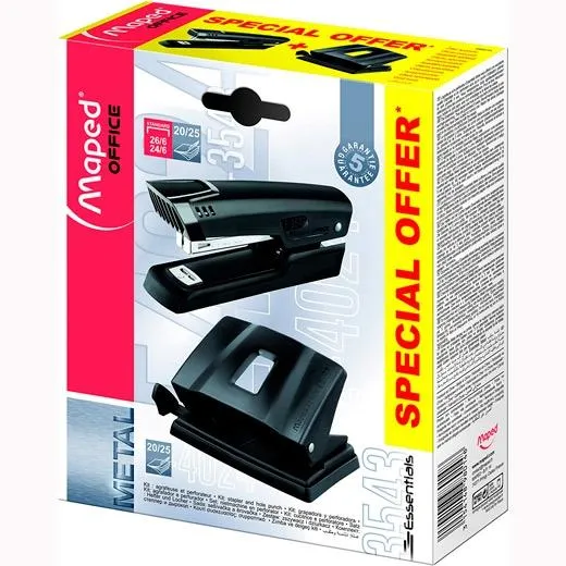 Maped Kit Essential Metal Grapadora 25H + Perforadora De 2 Agujeros 35H Negro