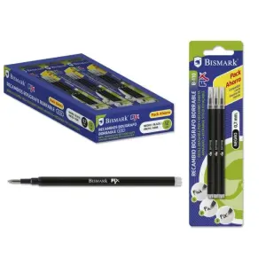 Bismark Recambios para Bolígrafo Borrable - Punta Fina 0.7mm - Color Negro - Pack de 3