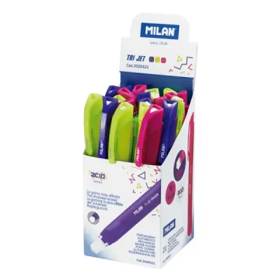 Milan Tri Jet Acid Expositor Triangular con 21 Portagomas Automáticos - Colores Surtidos
