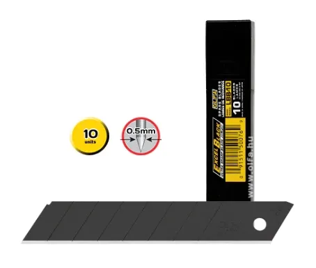 Olfa Pack de 10 Cuchillas Negras de Repuesto para Cutters - 8 Segmentos, Ancho 18mm