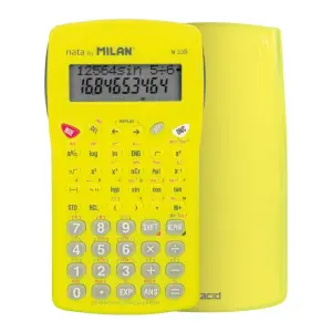 Milan Nata M228 Calculadora Científica 10+2 Dígitos, Pantalla de 2 Líneas, 228 Funciones, Carcasa Protectora, Amarillo
