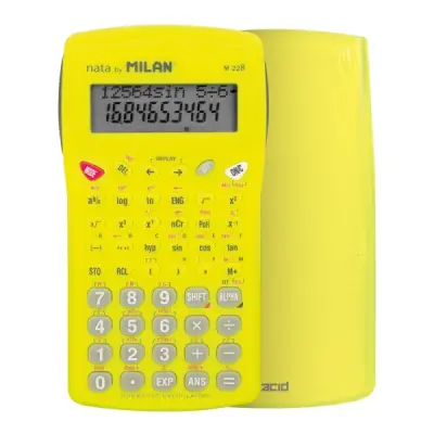 Milan Nata M228 Calculadora Científica 10+2 Dígitos, Pantalla de 2 Líneas, 228 Funciones, Carcasa Protectora, Amarillo