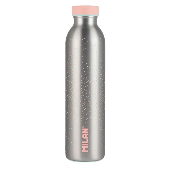 Milan Serie Silver Botella Isotermica 0.59L - Doble Pared De Acero Inoxidable - Liquidos Calientes Hasta 12H, Frios Hasta 24H - Color Plata/Rosa