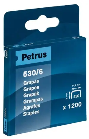 Petrus Caja de 1200 Grapas 530/6 Cobreadas para Clavadora - Patilla 6mm