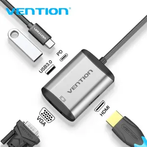 Vention Docking Station 4 en 1 USB-C a HDMI/VGA/USB 3.0/PD 87W - 0.15m - Gris