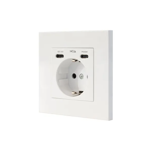 Nanocable Roseta Base De Enchufe De Pared Empotrable Tipo Schuko - 2Xusb-C Pd - 3.4A - Color Blanco