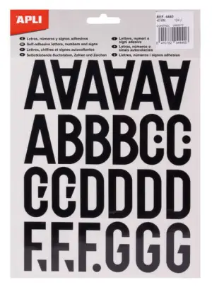 Apli Letras Adhesivas Mayúsculas 40mm - Pack de 5 Hojas - Color Negro