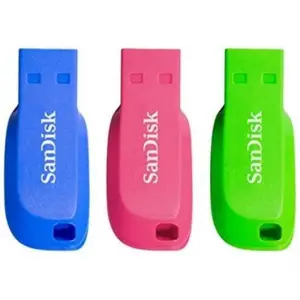 SanDisk Cruzer Blade Pack de 3 Memorias USB 2.0 32GB Ultra Compactas Colores Azul, Rosa y Verde