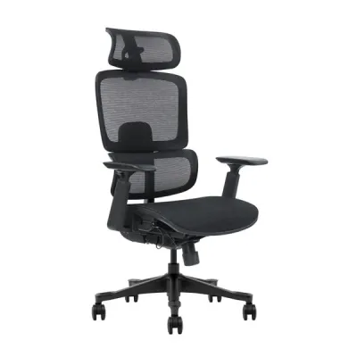 Cromad Senior Se1400 Silla De Oficina - Altura Ajustable Con Elevador De Gas De Grado 4 - Reposacabezas Y Respaldo Regulables - Soporte Lumbar - Ruedas De Nailon 360º - Color Negro