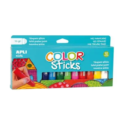 Apli Color Sticks Pack de 12 Temperas Sólidas 10g - Acabado Satinado y Secado Rápido