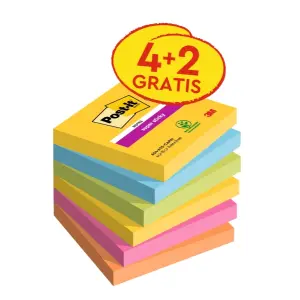 Post-it Super Sticky Pack de 6 Blocs de 90 Notas Adhesivas Reposicionables 76x76mm Colores Surtidos