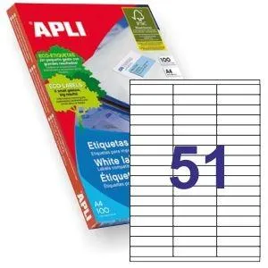 Apli Etiquetas Adhesivas 70X16,9Mm Inkjet/Láser C/Rectos 51 X 100H Blanco