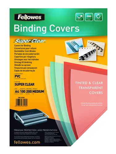 Fellowes Pack de 100 Portadas A4 de PVC 150 Micras Muy Resistentes
