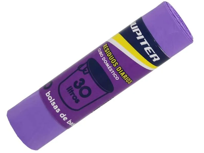 Jupiter Rollo de 10 Bolsas de Basura de 30L Color Morado Primera Calidad