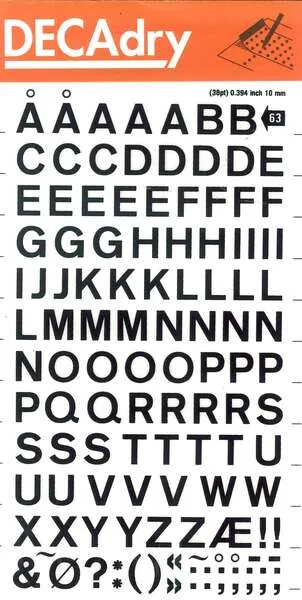 Apli Letras Transferibles Mayusculas Negras 10Mm - Facil Aplicacion - 129 Caracteres - Resistente Al Agua - Negro