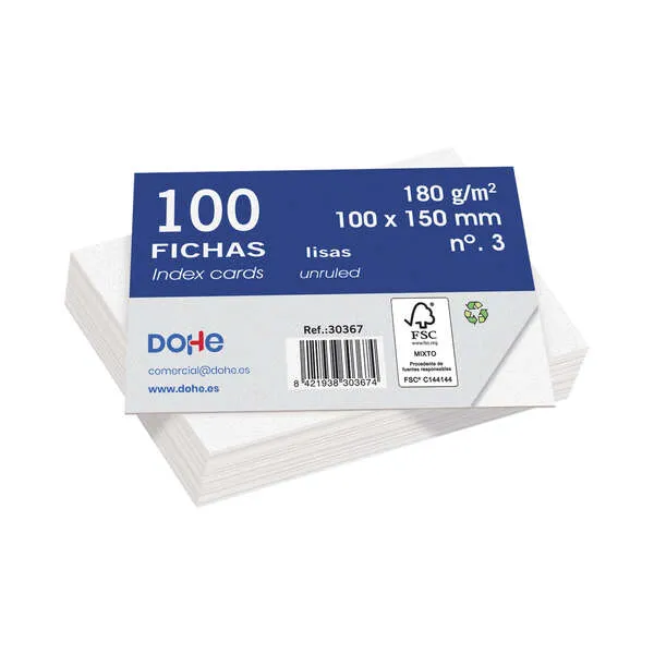 Dohe Fichas de Cartulina Offset Blanca 180g Paquete de 100 Unidades