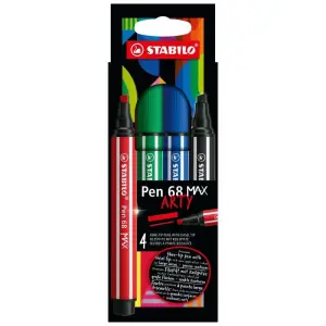 Stabilo Pen 68 MAX Arty Pack de 4 Rotuladores Punta de Fibra Biselada Tinta a Base de Agua