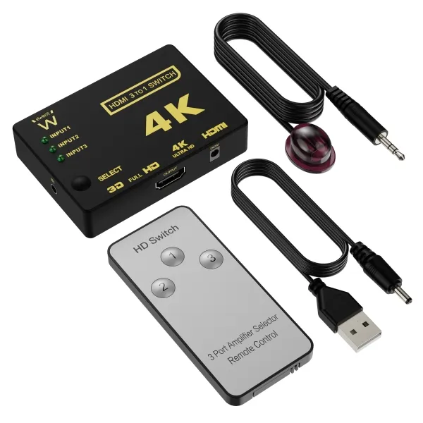Ewent EW3730 Switch HDMI 4K 3x1 con Mando a Distancia