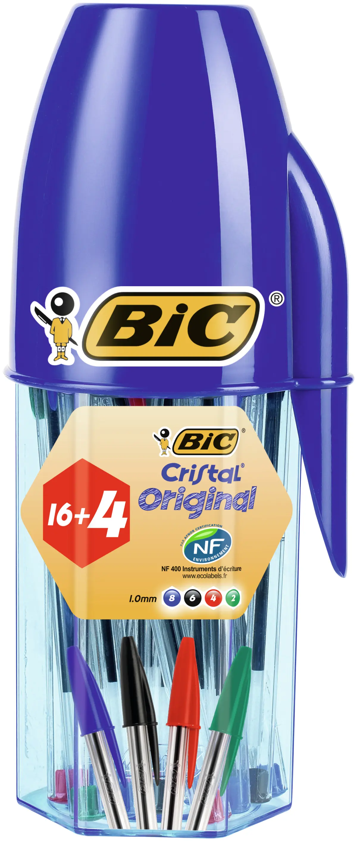 Bic Cristal Original Megatubo 16+4 Bolígrafos de Bola Punta 1mm Tinta Aceite Colores Surtidos