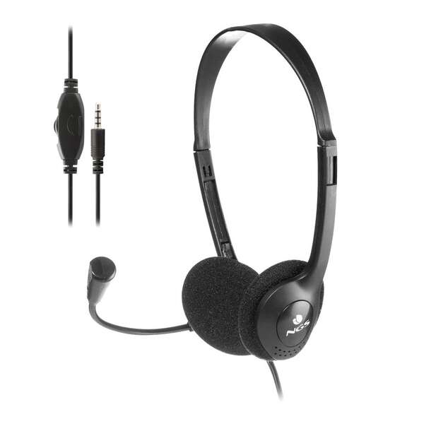 Ngs Auriculares Con Cable Para Portatil - Microfono Ajustable - Diadema Ajustable - Control De Volumen - Conexion De Audio De 3.5Mm - Color Negro